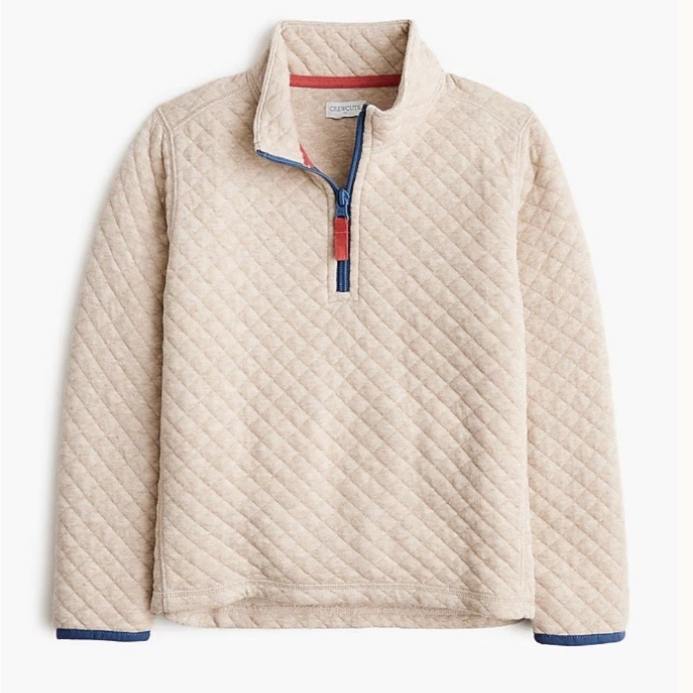 J. Crew Crewcuts Quilted 1/4 Zip Boys‎ XL 12-14 Heather Sandstone Preppy NWT